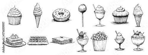 Hand Drawn Desserts and Sweets Doodle Sketch Collection