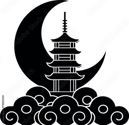 Chinese Architecture Flat, moon and cloud Icon