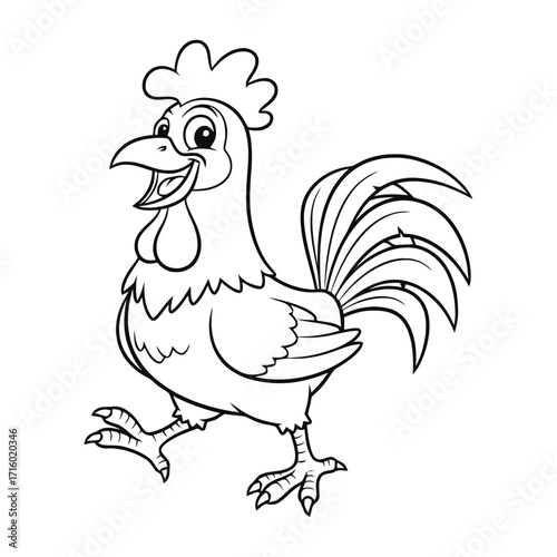 Delightful Farm Animal Rooster Coloring Page Book Illustration for Children's Creative Activity Fun and Learning