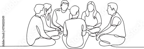Group Therapy Session Continuous Line Art Vector Illustration Drawing