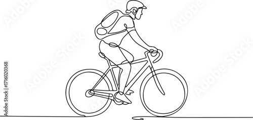 Cyclist Riding Bicycle Continuous Line Art Vector Illustration Drawing