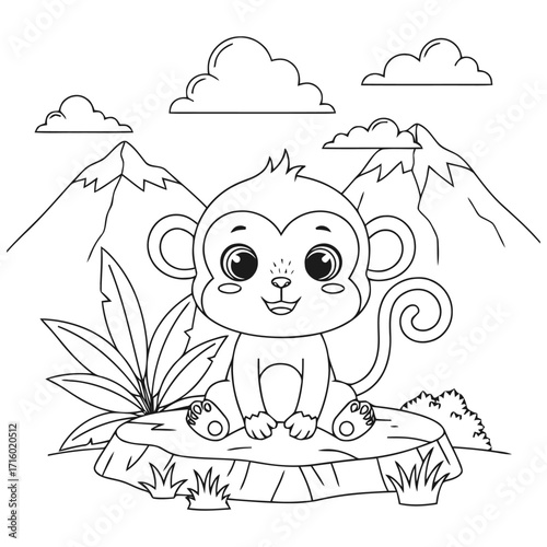 Charming Cartoon Monkey Coloring Page Illustration A Delightful Activity Book for Kids