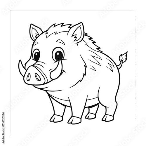 Cute wild boar cartoon character for a children's coloring book activity 