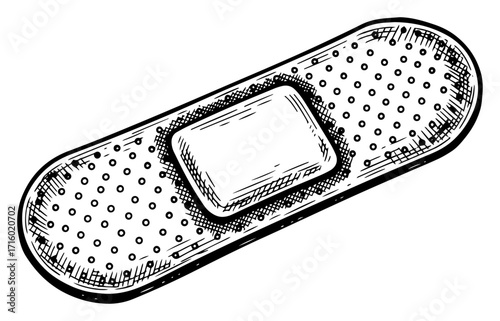 Medical Adhesive Bandage Plaster in a Sketch Doodle Style black shape vector laser cutting engraving monochrome print
