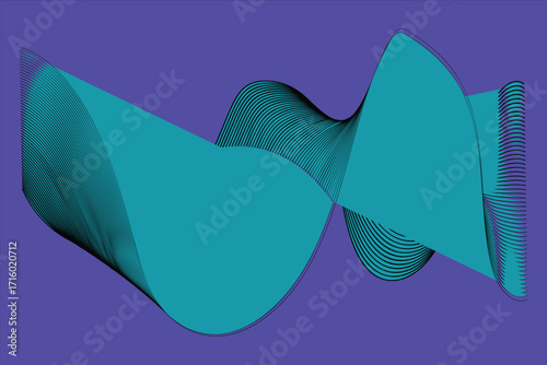 Intersecting teal waves with black outlines on purple background abstract blue