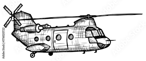 Hand Drawn Military Transport Helicopter Sketch