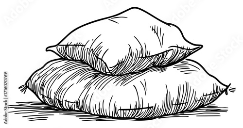 Hand Drawn Sketch of Two Stacked Pillows