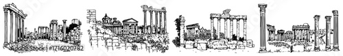 Hand Drawn Sketch of Ancient Roman Forum Ruins