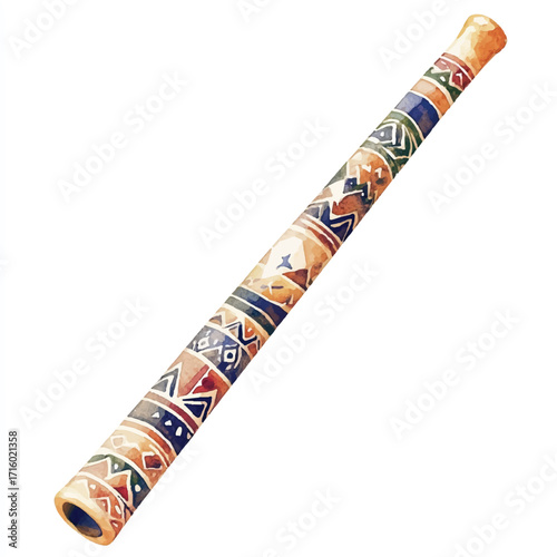 Colorful painted wooden wind instrument traditional design ethnic style musical instrument handcrafted object.