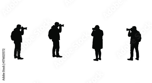 Four photographers in silhouette capturing moments with their cameras