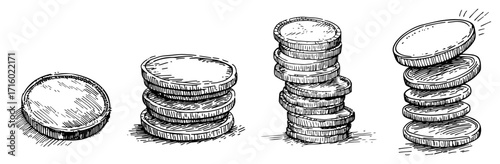 Coin Stacks Set Hand Drawn Money Finance Vector Elements