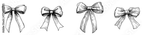Hand Drawn Decorative Gift Bow Sketch Set black shape vector laser cutting engraving monochrome print