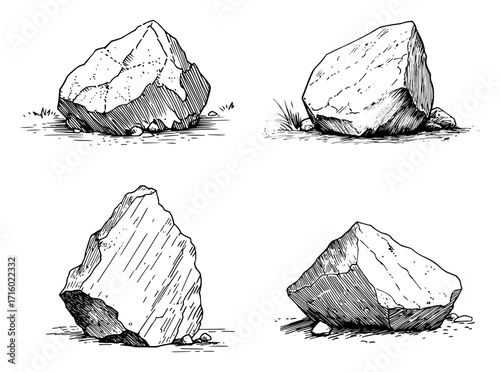 Hand Drawn Collection of Rocks and Stones in a Sketch Style