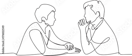 Continuous Line Drawing of Two People in Conversation, Minimalist Style