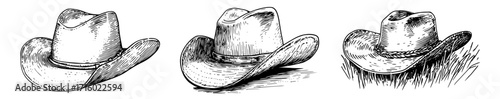 Vintage Cowboy Hat Collection Western Style Hand Drawn Vector Icons