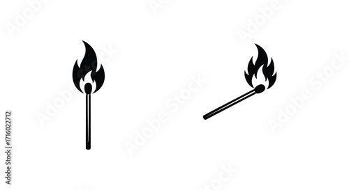 Two lit matches depicted in a simple black and white graphic style