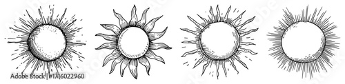 Sun Icons Set Hand Drawn Solar Symbol Vector