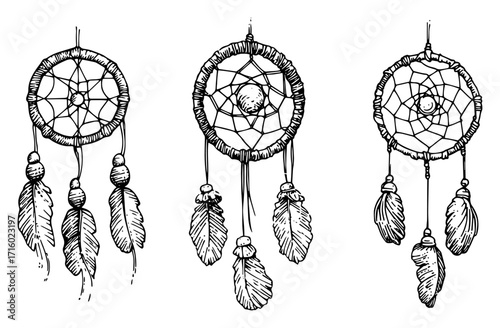 Hand Drawn Dreamcatcher Boho Decor Vector Set