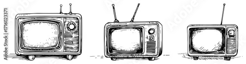 Vintage Retro TV Television Set Icons with Antennas Doodle Collection black shape vector laser cutting engraving monochrome print