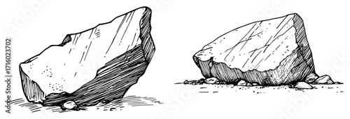 Rocks and Boulders Natural Stone Landscape Elements Set black shape vector laser cutting engraving monochrome print