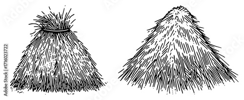 Haystacks Set Hand Drawn Farm Harvest Vector Illustration