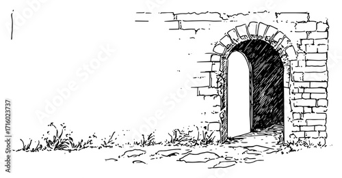 Stone Arch Doorway Open Entrance Hand Drawn Medieval Vector