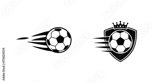 Two soccer ball designs with speed lines and a crown emblem
