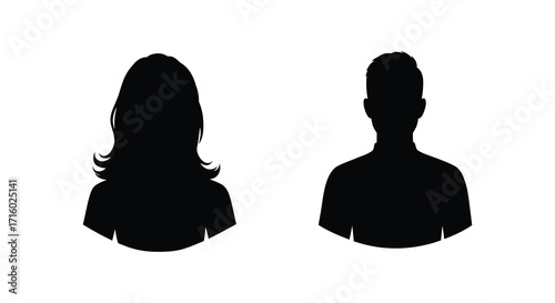 Silhouettes of a woman and a man depicted in black against white