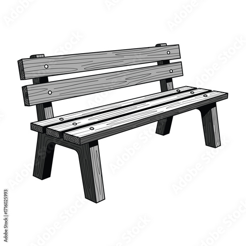 A simple outdoor wooden park bench for public seating. 