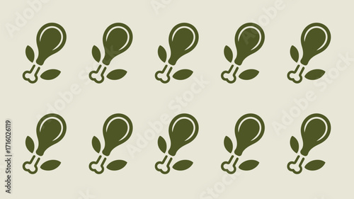Repeated chicken drumstick icons with leaves in a grid pattern on a light background creating a seamless design