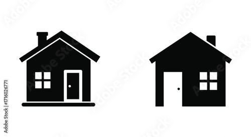 Simple black and white illustration of two houses side by side
