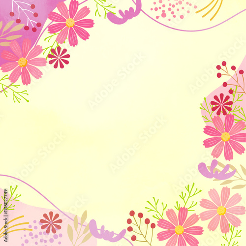 優しい水彩のコスモス背景イラスト