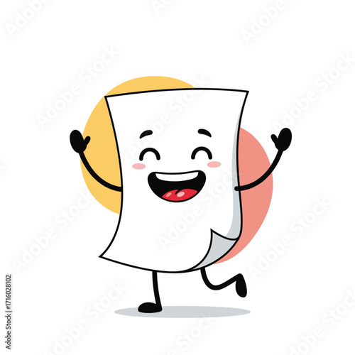 This happy cartoon sheet of paper is dancing with joy and excitement.