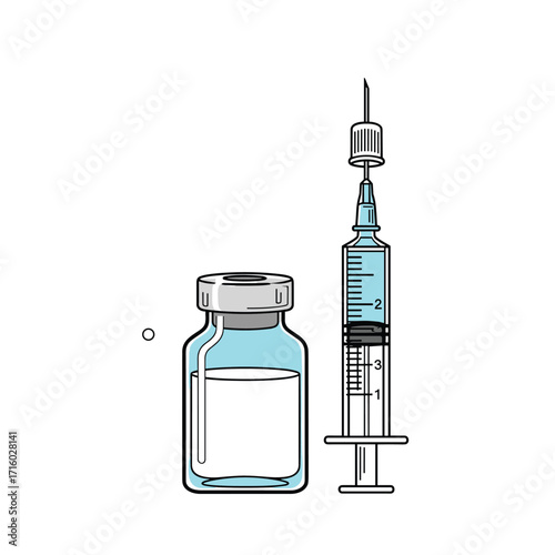Medical syringe and vial illustration for healthcare and treatment purposes.