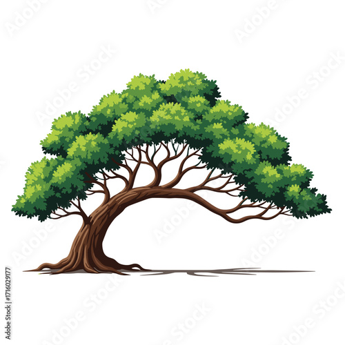 A beautifully rendered pixel art illustration of a mature, sprawling tree with a rich green canopy and sturdy branches providing shade and shelter.