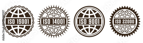 ISO certification badge vector design labels and global standard stickers