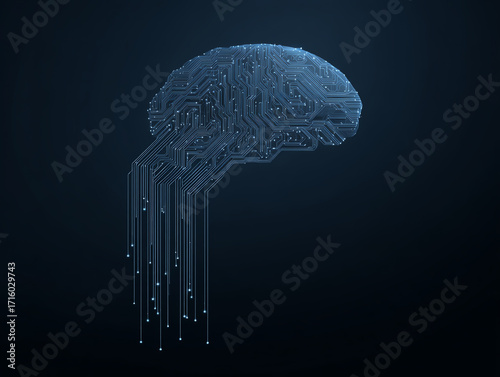 Abstract representation of a brain with digital circuitry design.