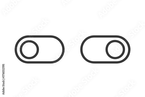 On off toggle switch icons. User interface slider for web design. Enable and disable, active and inactive buttons. Line vector illustration for mobile app. On and off mode.