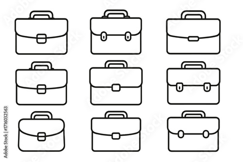Briefcase line icon set. Business portfolio bag for office work collection. Corporate career job symbol. Outline pictogram pack. Simple vector illustration for web design.