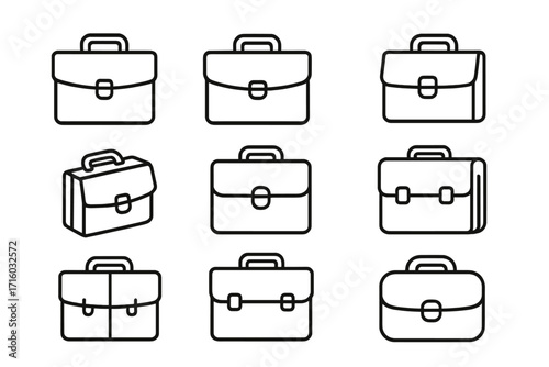 Briefcase line icon set for business and office work. Vector collection of professional portfolio case symbols. Corporate bag outline graphics with editable stroke.