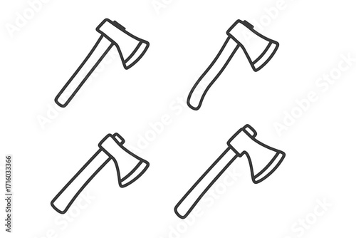 Axe line icon set. Vector pictogram illustration. Woodcutter and lumberjack tool concept. Minimal outline symbol for web design, apps, and graphic user interface elements.