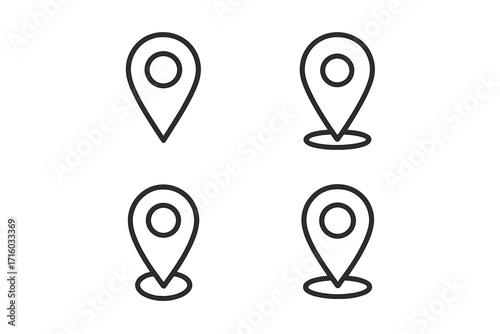 Map pin line icon set. Location marker symbol. GPS navigation pointer for destination and address. Minimalist outline pictogram for web design, UI, UX, and mobile apps.