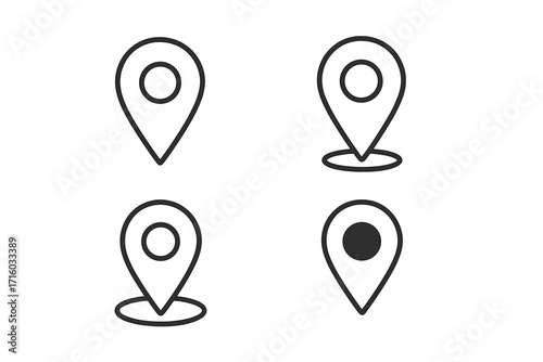 Set of map pin line icons. Location marker, pointer symbol for navigation and destination. Minimal vector pictogram for web design, apps, UI, UX and graphic design.