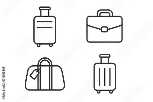 Suitcase, briefcase, luggage line icon set. Vector travel bag, baggage outline pictogram collection for business trip or vacation. Minimalist linear symbols for web design.