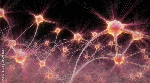 Vibrant neural network glowing with energy, symbolizing thought, connection, and complex biological systems.