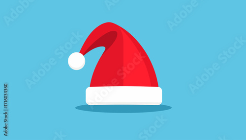 Festive Cheer A Vibrant Santa Hat in Flat Vector Illustration on Blue Background