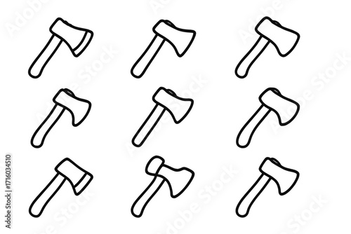 Axe line icon seamless pattern background. Hatchet tool pictogram set for graphic and web design. Minimalistic vector illustration for apps, banners, social media, cards.