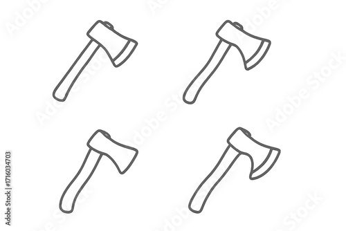 Axe line icon set. Vector collection of minimalist hatchet and battle axe pictograms. Simple linear symbols for web design, apps. Lumberjack tool, weapon for chopping wood.