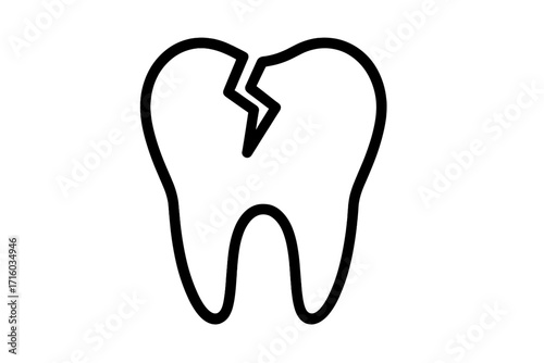 Cracked tooth icon. Broken molar symbol for dentistry and dental care. Toothache, decay, and sensitive teeth concept. Dental health problem. Oral hygiene and treatment vector.
