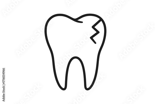 Cracked tooth outline icon. Broken tooth, dental caries, decay, toothache, pain concept. Oral hygiene and healthcare problem. Dentistry, stomatology simple linear symbol.